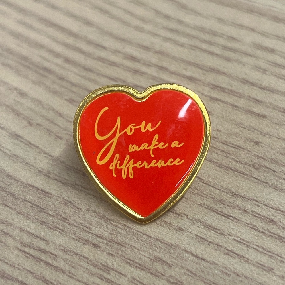 You Make a Difference Heart-Shaped Red and Gold Pin